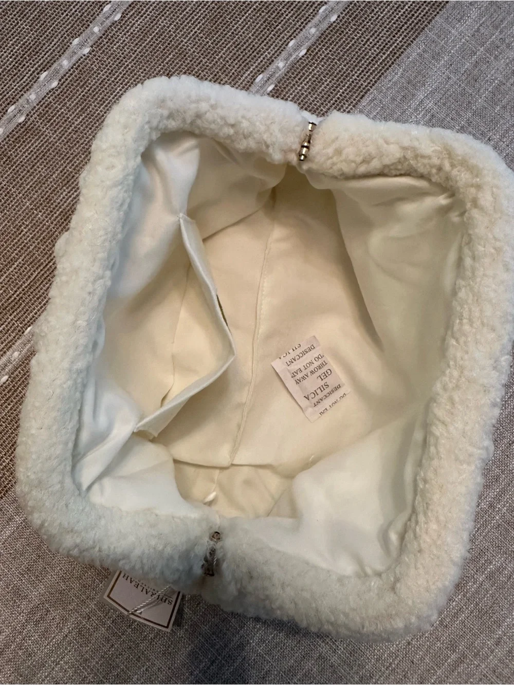 Shiraleah Sherpa clutch ivory white teddy fluffy cloud dumpling makeup pouch bag
